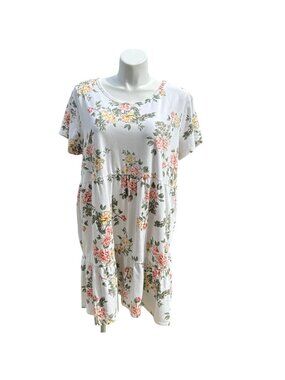 Maurices Neutral Floral Print Babydoll Mini Dress Boho Cottage Plus Size 3X